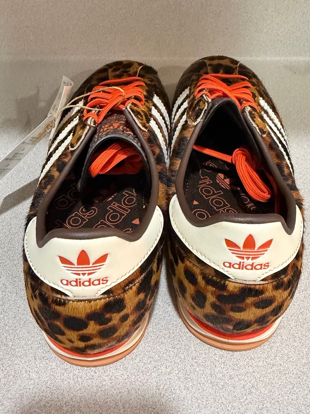 adidas Leopard Print SL 72 with Bright Orange Laces and White Stripes - Picture 2 of 7